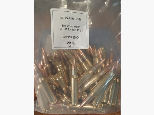 Munitie .308 Winchester PPU FMJ 9,4 gram