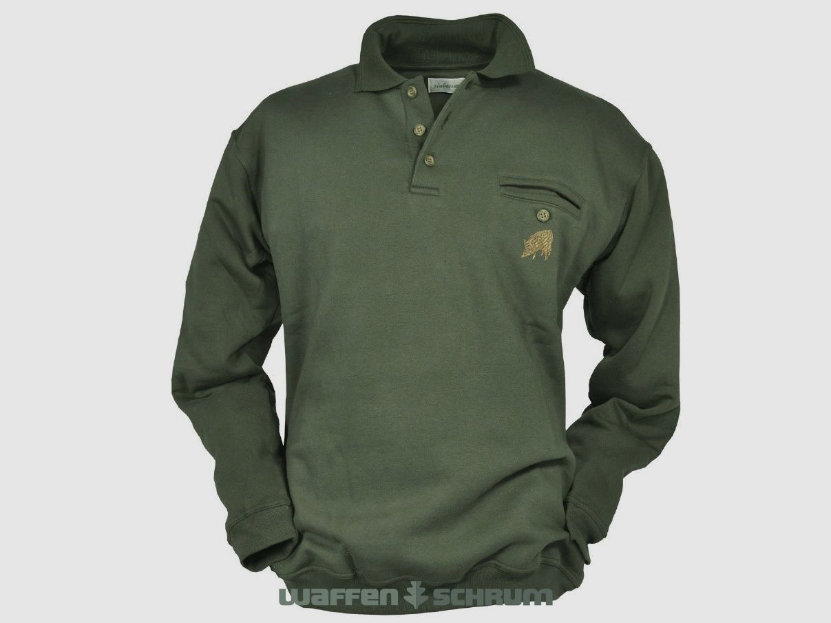 Hubertus Sweater mit Wildschweinstick  Oliv