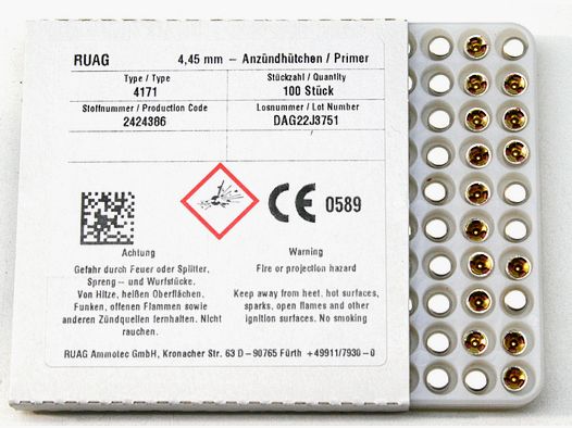 100 Stück RWS SX Anzündhütchen #4171 Small Pistol S.P. 4,45mm #4066 Pistole Revolver schwermatallfre