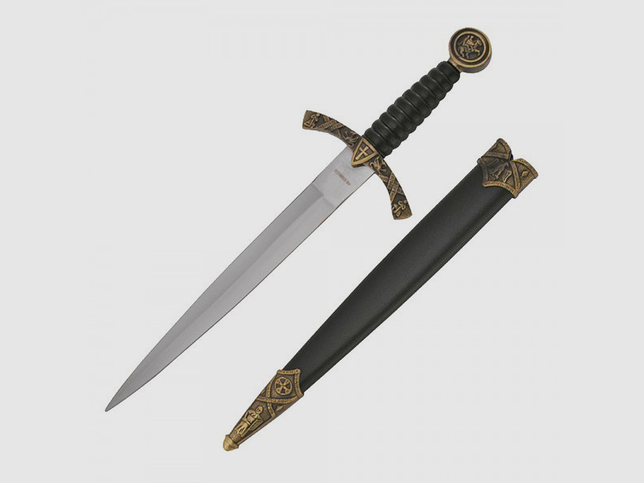 Coltello da cavaliere medievale con decorazioni in metallo