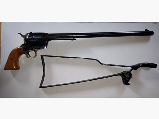  RARITÄT: Herbert Schmidt Mod. 121 Buntline Special | PTB 259 | Kal. 9mm R Knall | inkl. originaler Schulterstütze & historischem Kaufprospekt!