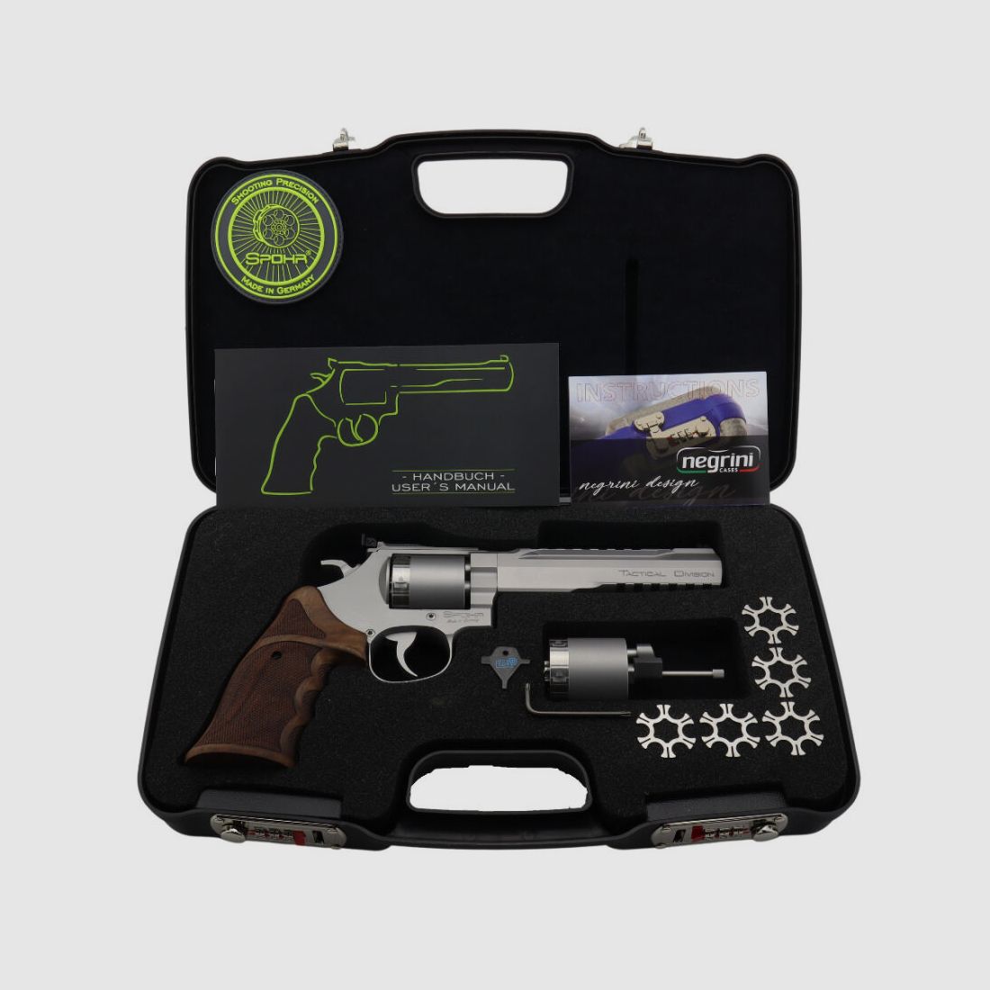 Spohr L562 Tactical Division Stainless Revolver mit Wechseltrommel 9mm Made in Germany