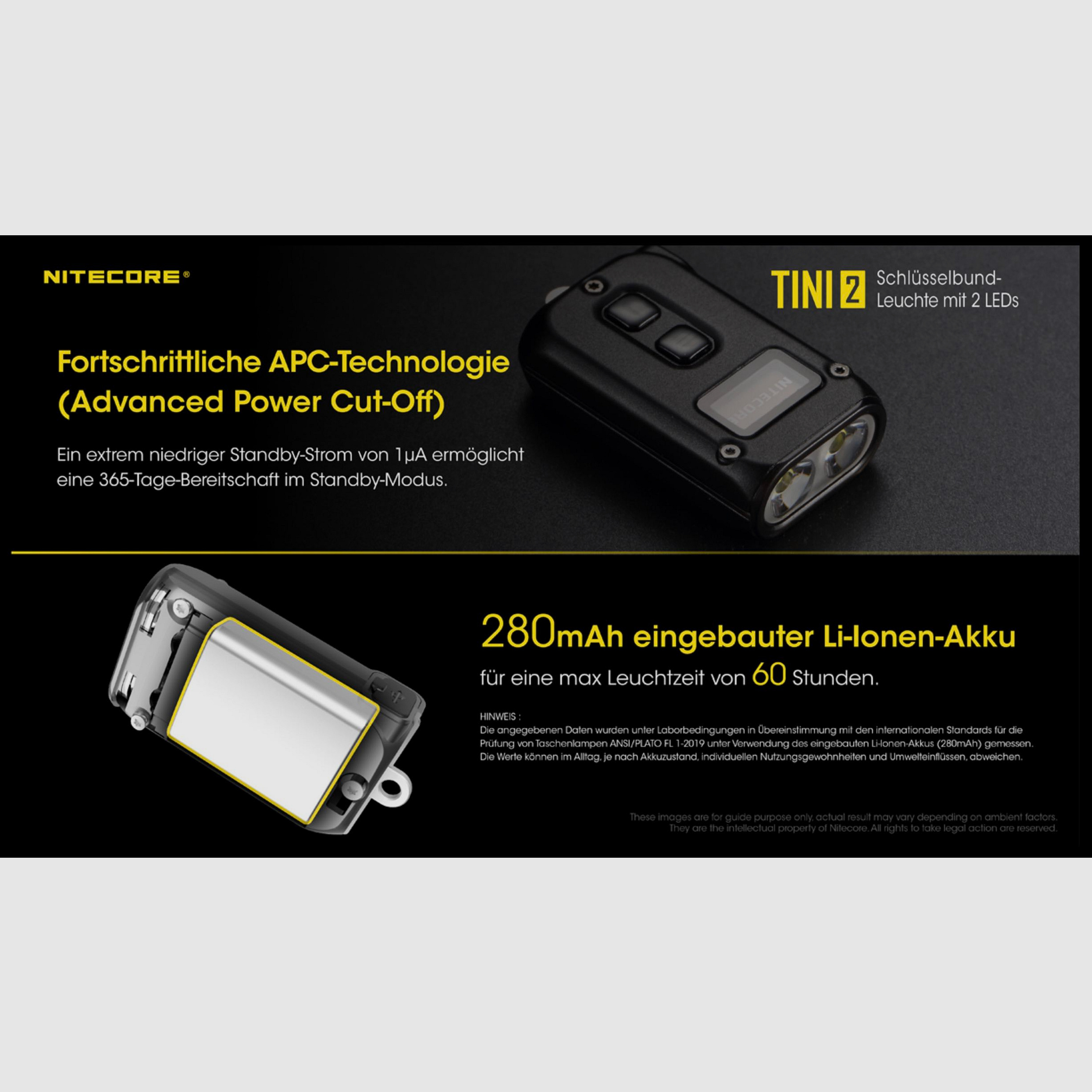 Nitecore TINI2 schwarz LED Taschenlampe 500 Lumen