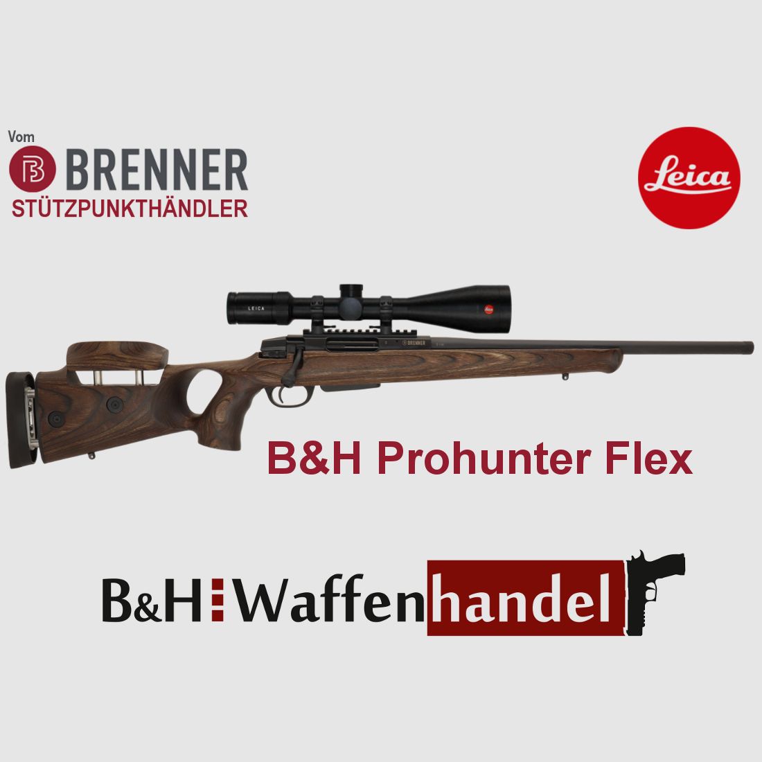 Compleet pakket: Brenner BR20 B&H Prohunter Flex kolf met dubbele verstelling incl. Leica 2.5-15x56 (Art.Nr.: BR20PHFP3) Financiering mogelijk