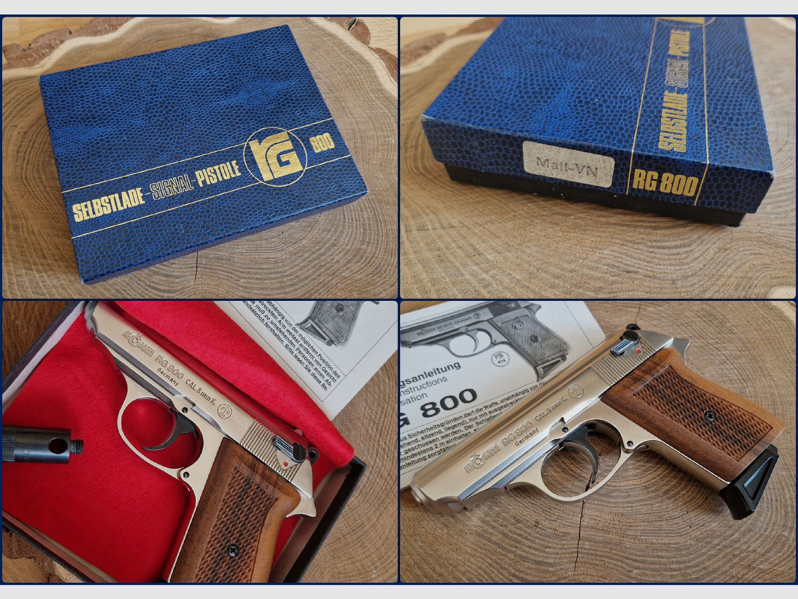 RÖHM RG 800 Pistole 8mm vernickelt mit Holzgriffschalen, gebraucht, OVP + Zubehör Schreckschuss