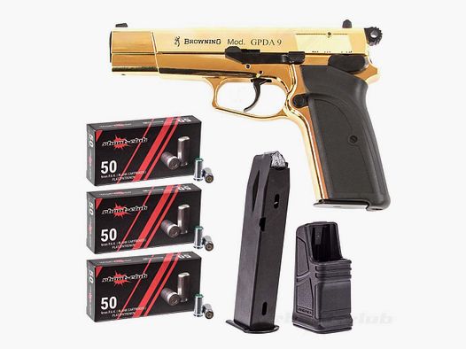 Browning GPDA 9 Schreckschusspistole Gold Finish SET mit Magazin, Munition, Ladehilfe