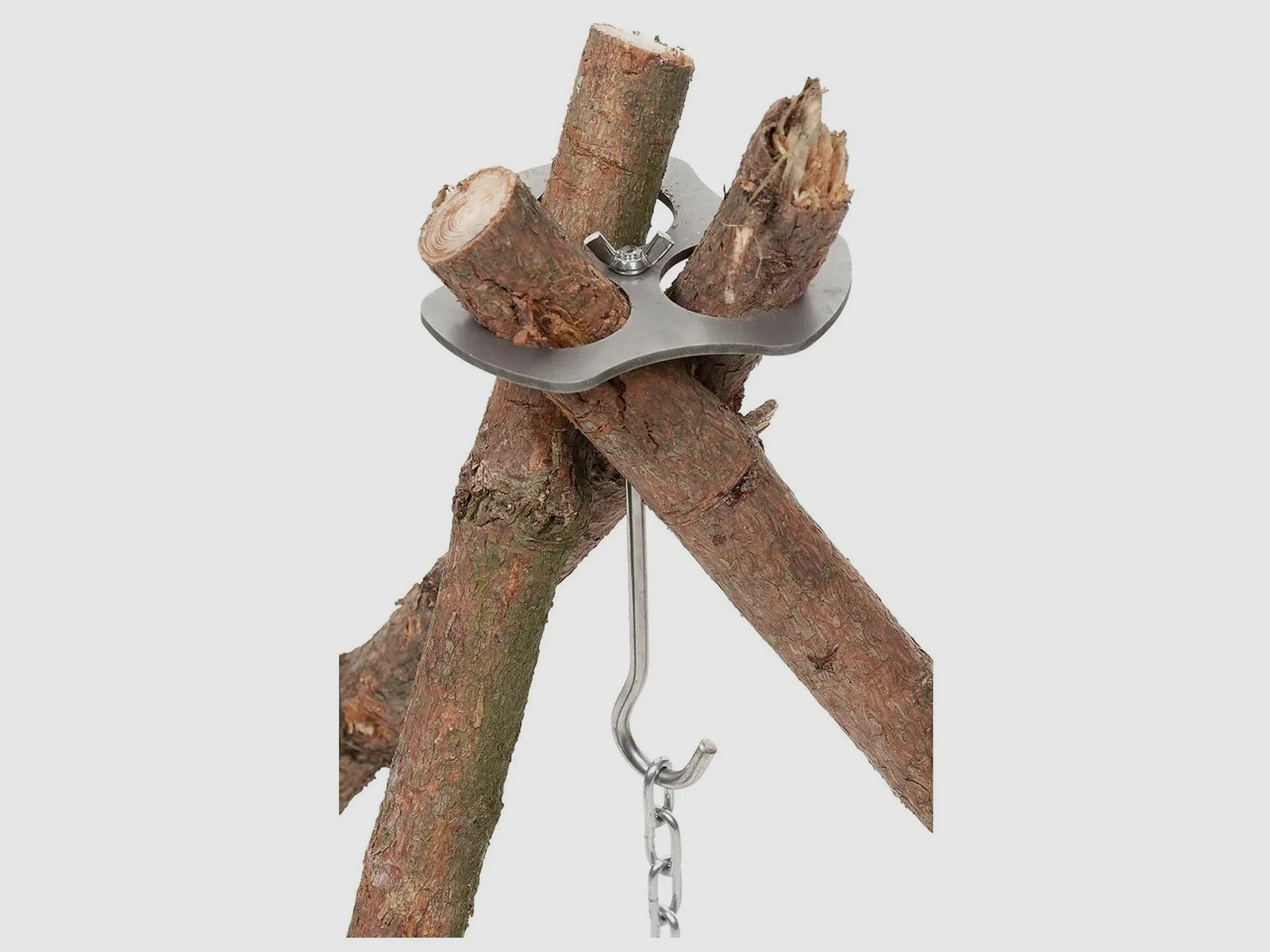 FOX Outdoor Dreibeinhalter Edelstahl mit Kette und Haken