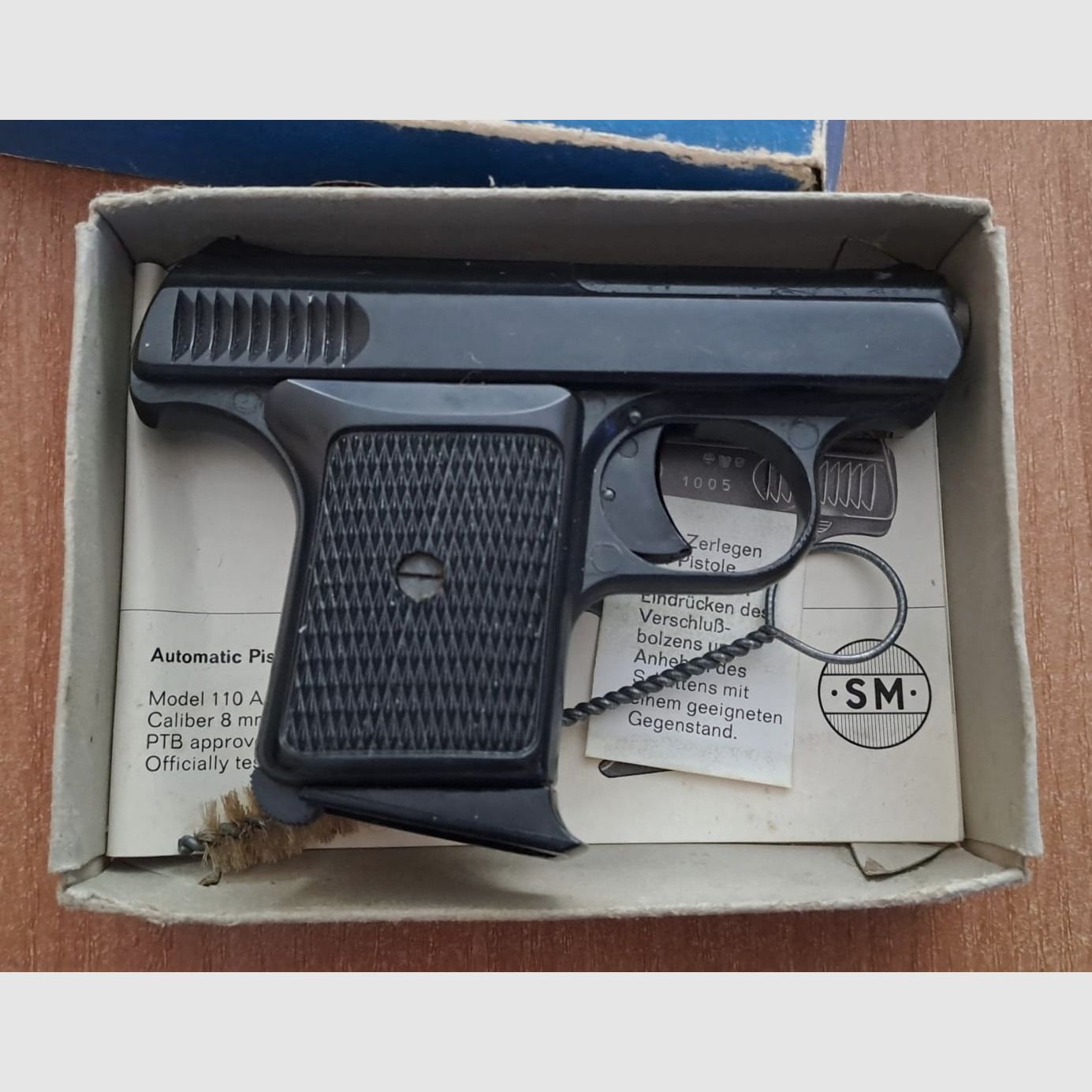 Seltene Rhöner SM 110A Kal. 8 mm Knall im PTB 45-69 von 1971! Mit OVP!