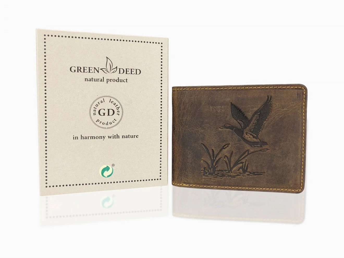 Jagdlederportemonnaie Green Deed braun – Wildente im Flug KK01