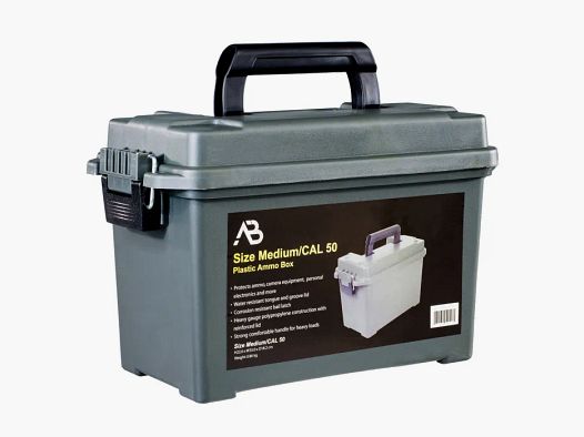 Caja de municiones Gr. 2 (Cal.50), plástico resistente a impactos, cerrable, oliva, sin impresión