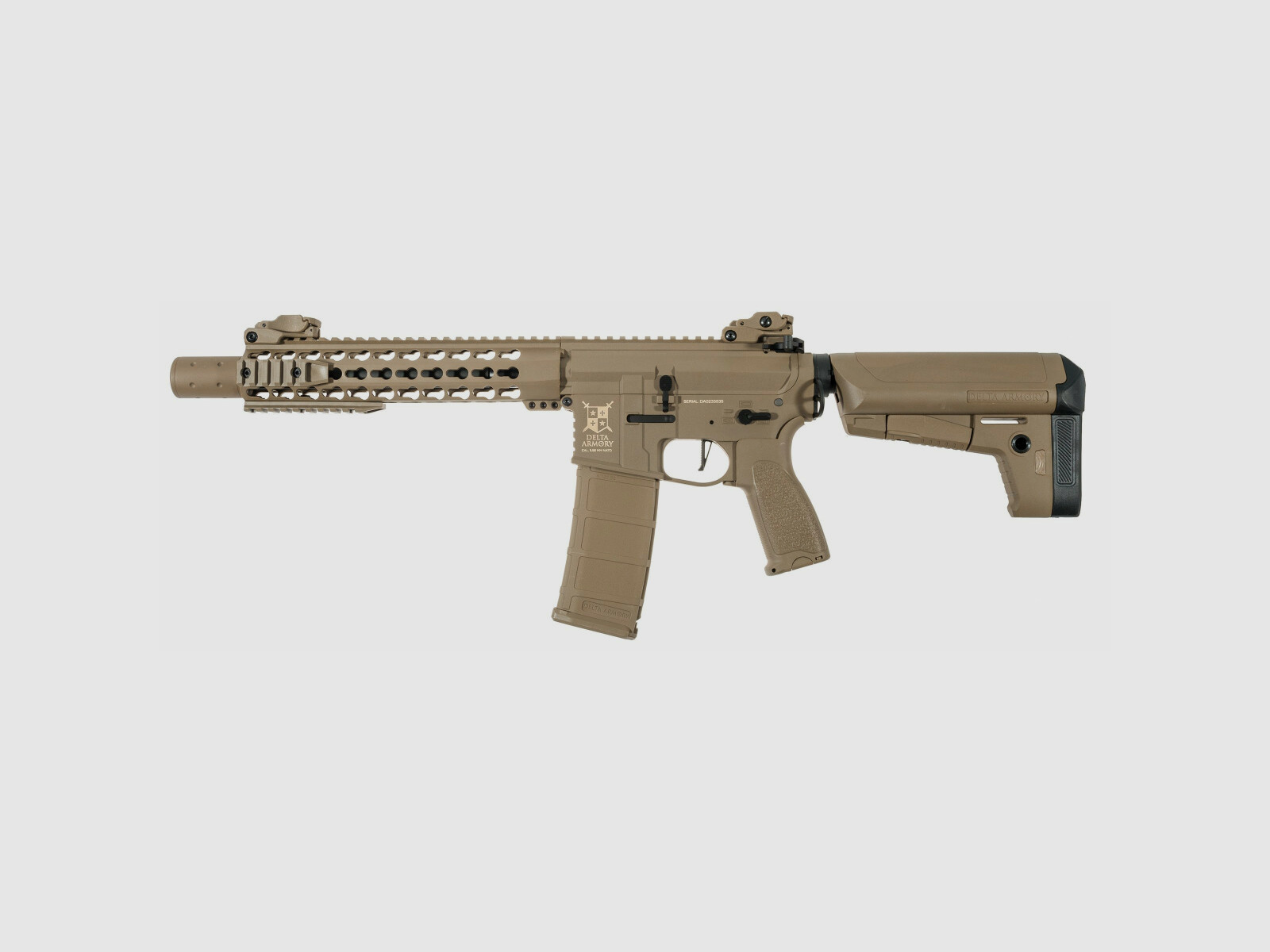 AR15 KeyMod 10 Zoll PREDATOR CHARLIE TAN S-AEG Softair Gewehr Frei ab 18 Jahren | Delta Armory