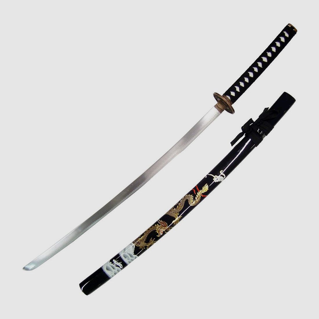 Katana drewniana czarna z wzorem smoka