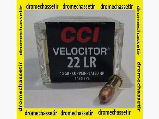 boite 50 cartouches 22Lr CCI Velocitor, hollow pointe cuivré 40 grains