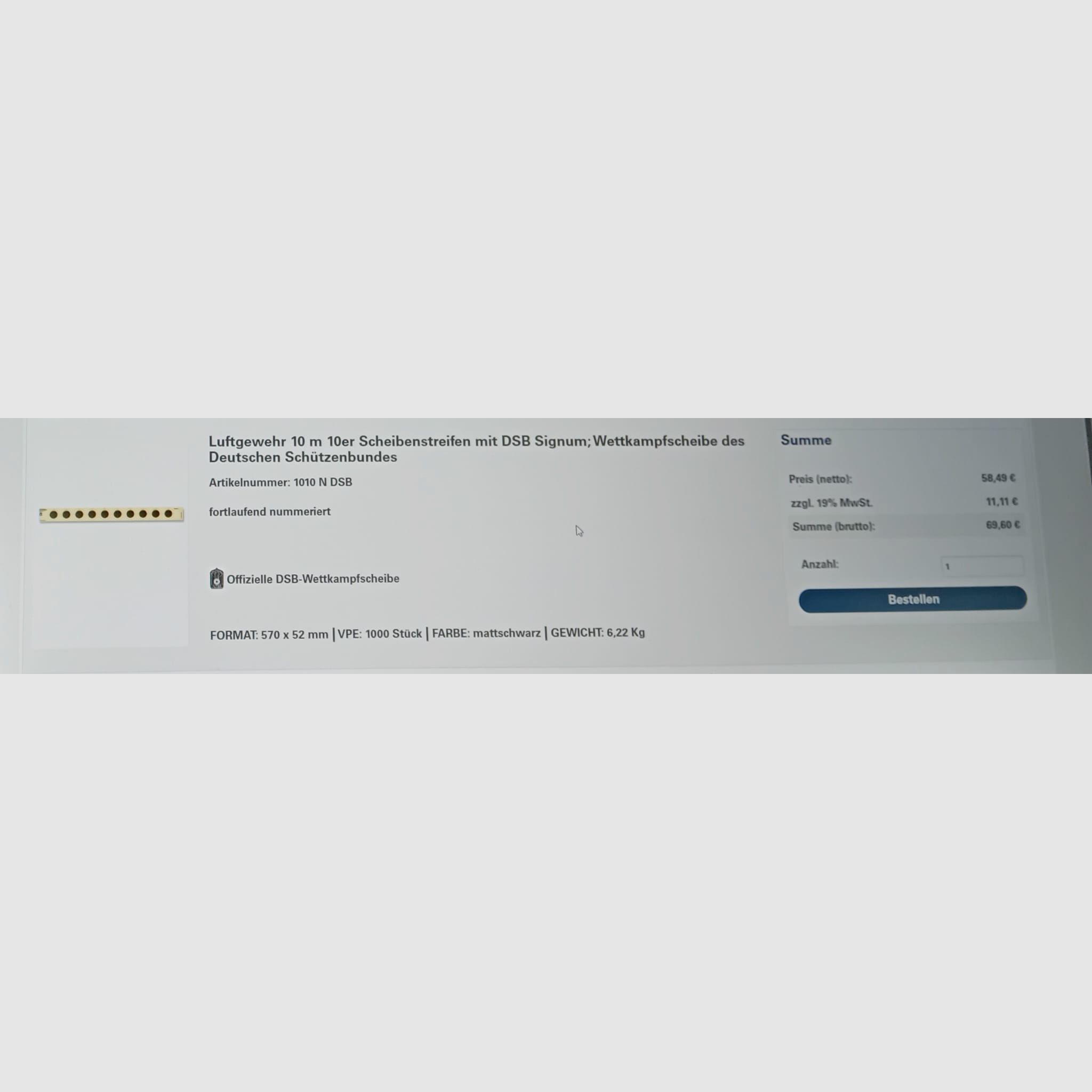 Air rifle target strips with 10 target images