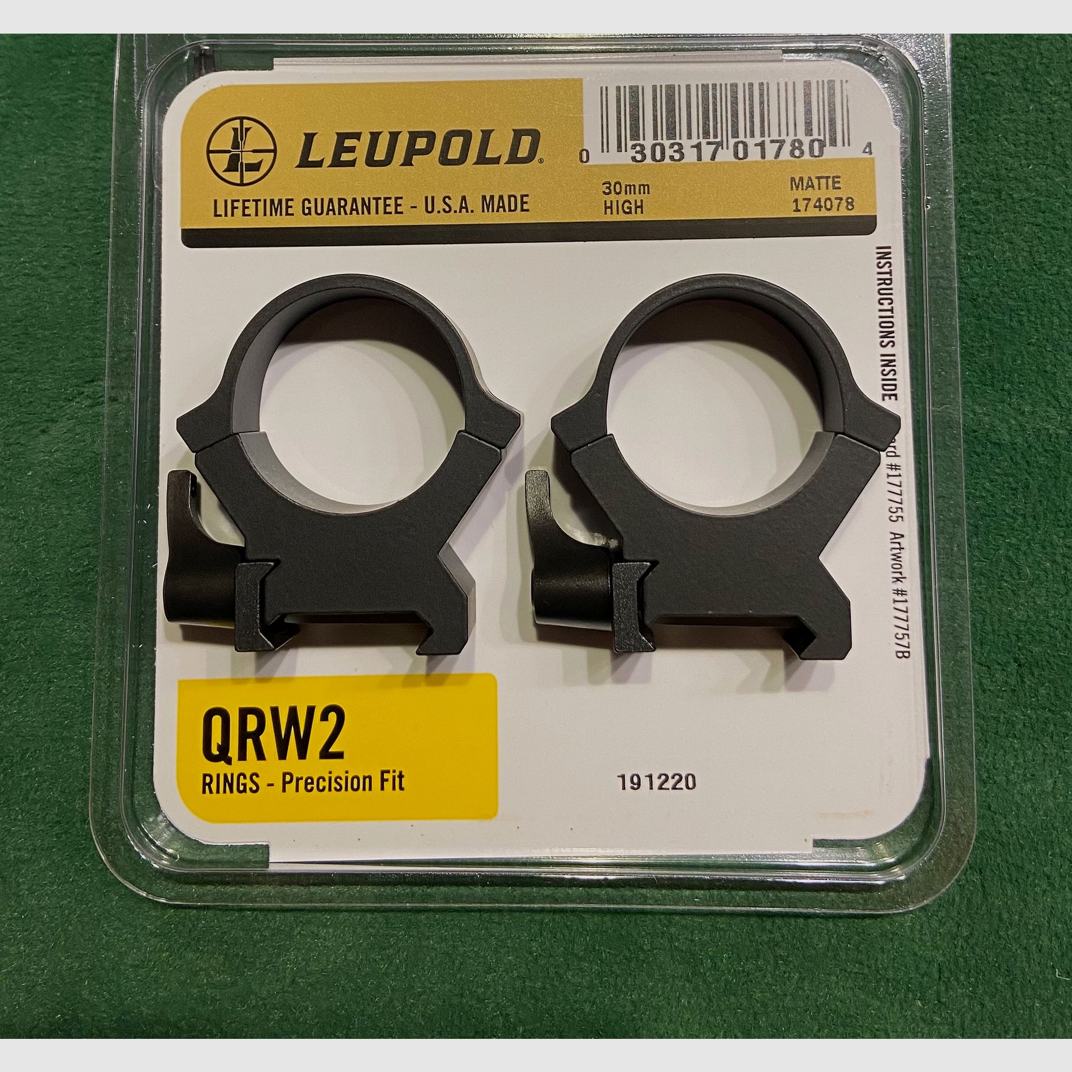 Leupold QRW2 Weaver RINGE 30mm High (H=12,18mm) mit Spannhebel, Stahl, Matt