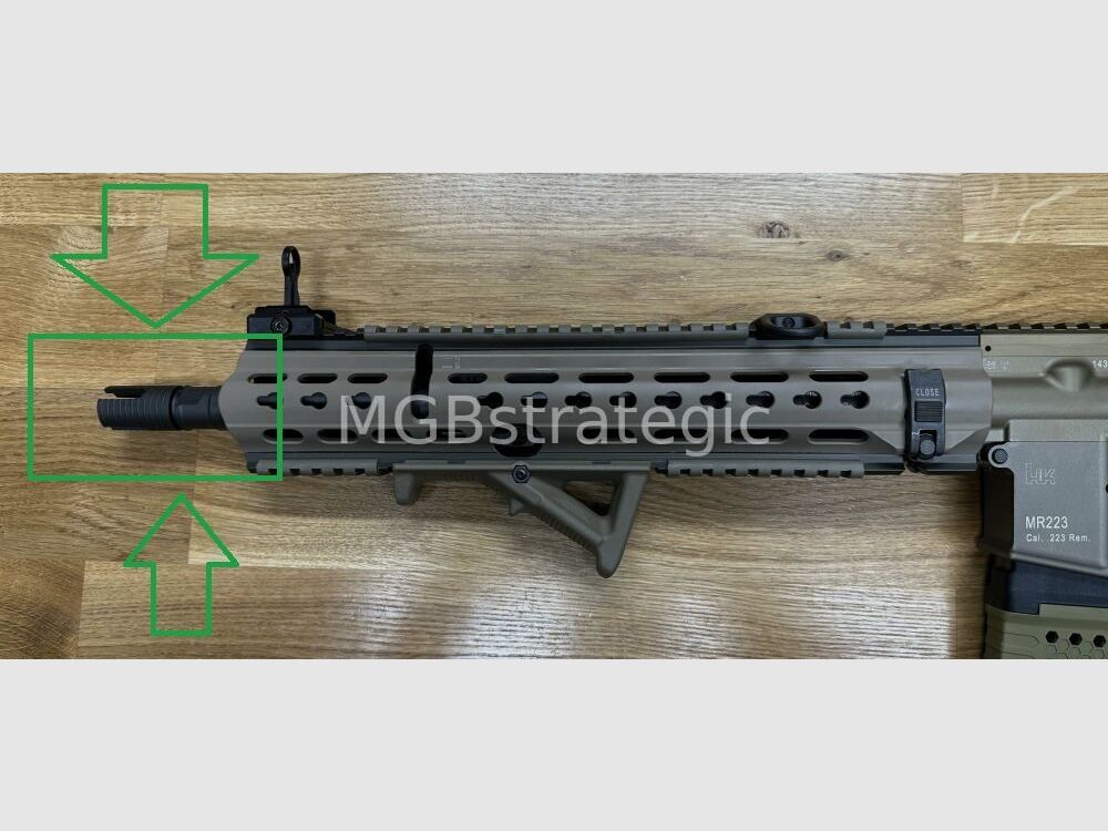 H&K G95K Mündungsfeuerdämpfer passend für MR223 / M15x1 HK mit Rotex-V / A2 / Nato Schnittstelle / mit Schalldämpferschnittstelle passend für Heckler & Koch 416 G95A1 G95KA1 G95K MR223