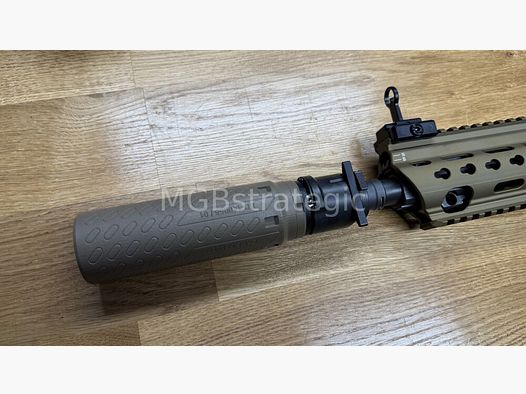 B&T AG Print X RBS I Compact QDN 223 FDE - flow through schalldämpfer für Mündungsfeuerdämpfer mit Nato Schnittstelle / für Rotex V oder X Schnittstelle