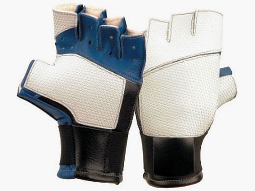 Guantes de tiro Kustermann Grip-sin dedos azules para tiradores zurdos-mano derecha