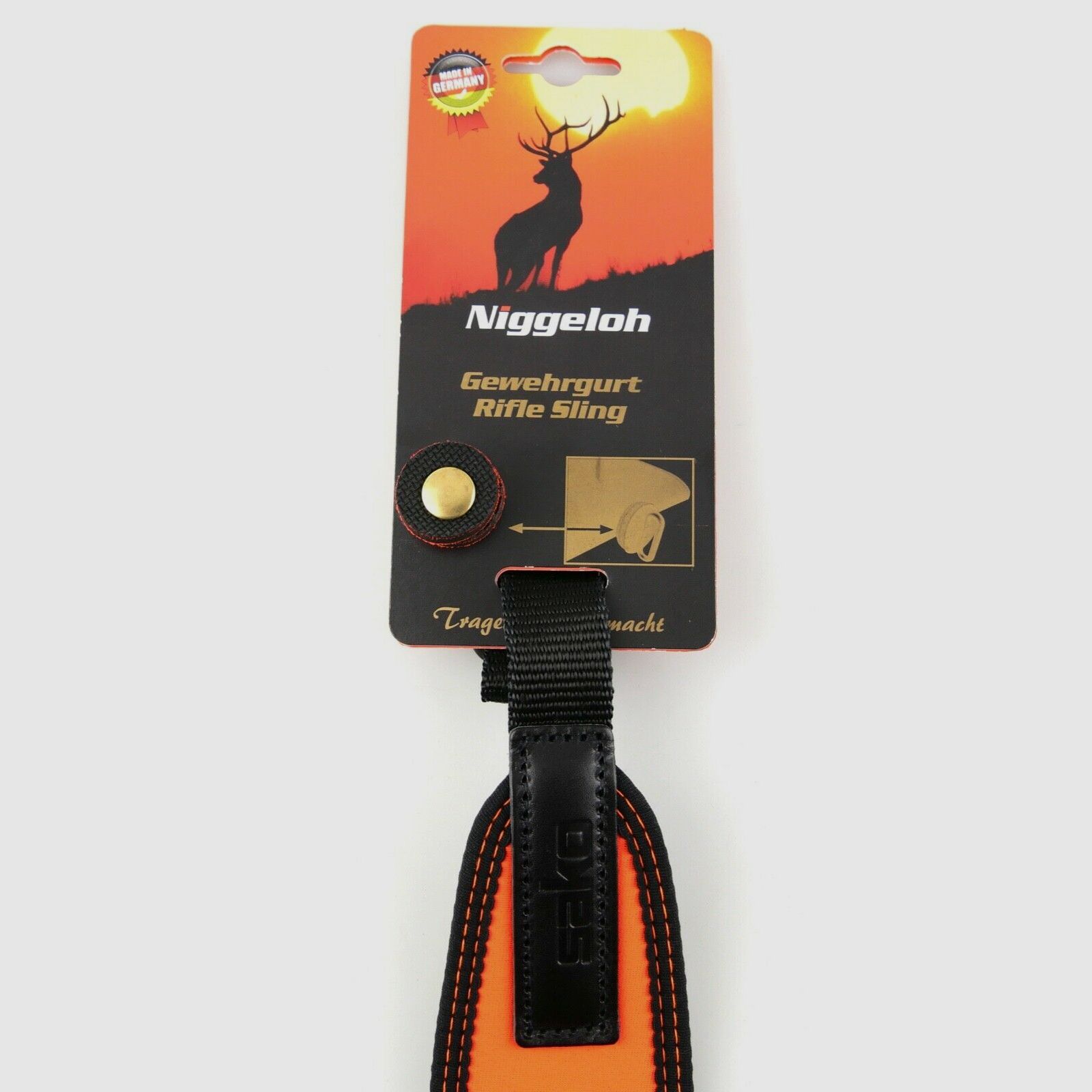 Niggeloh 134600510 Gewehrgurt SAKO Neopren Orange mit Einstecktasche