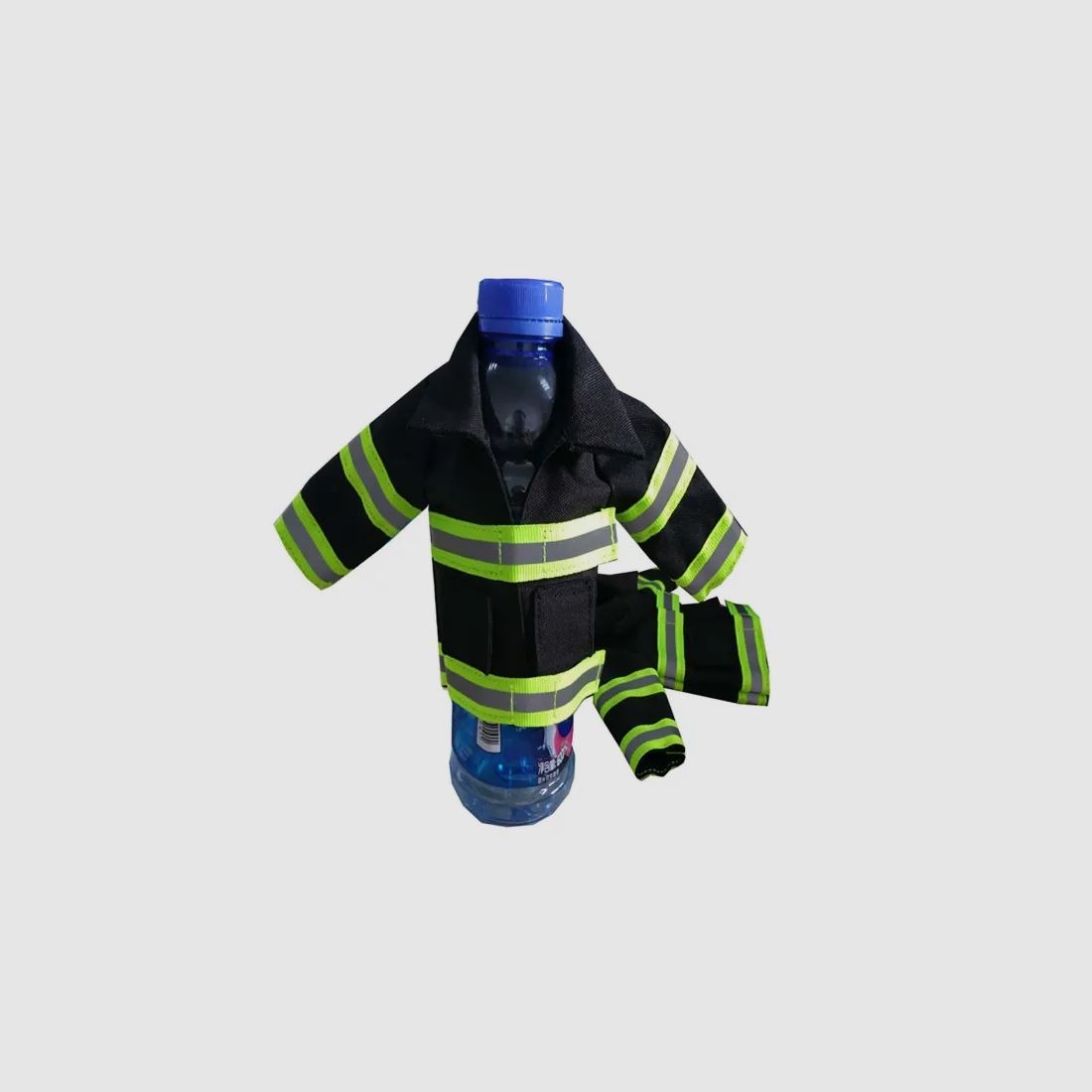 Mini Feuerwehr Jacke mit Reflektorstreifen für Bierflasche / Weinflasche / Thermosflasche