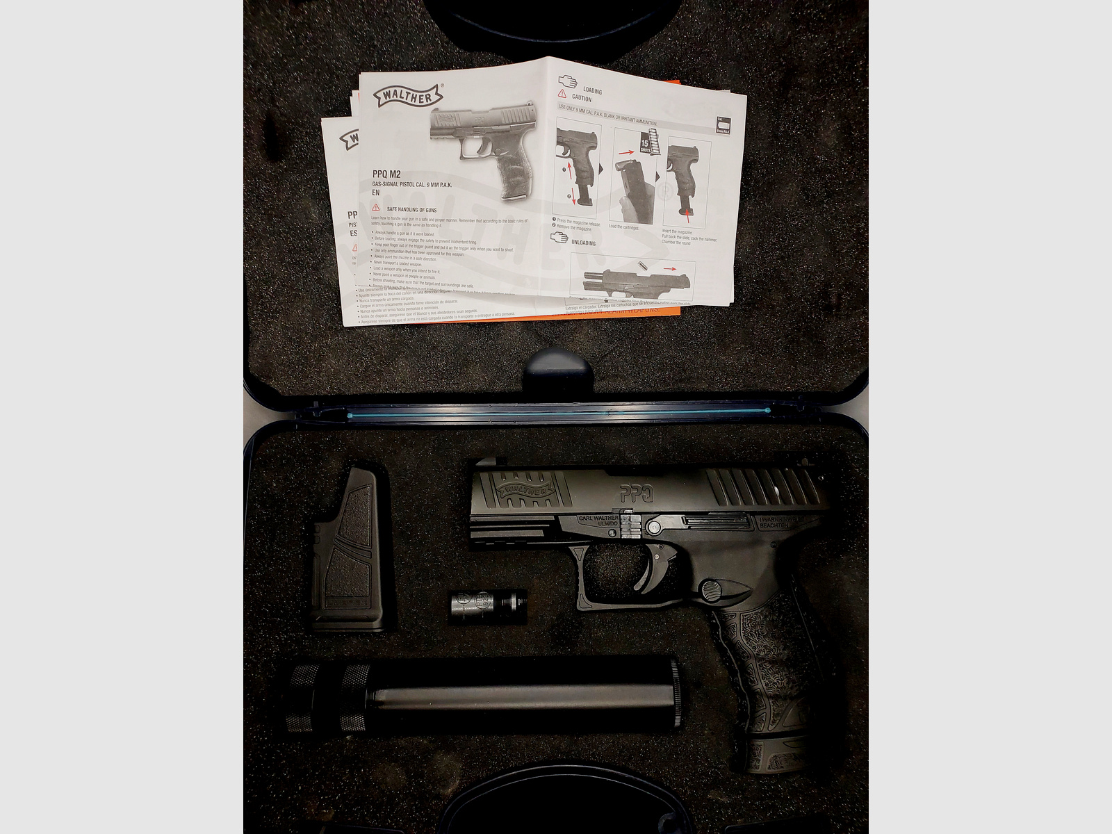 Walther PPQ M2 Navy Kit Pistolet alarmowy 9mm P.A.K. czarny (PTB 958) - z tłumikiem jak nowy!