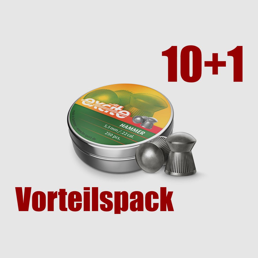 Vorteilspack 10+1 Rundkopf Diabolos H&N Excite Hammer Kaliber 5,5 mm 0,95 g geriffelt 11 x 250 StĂĽck