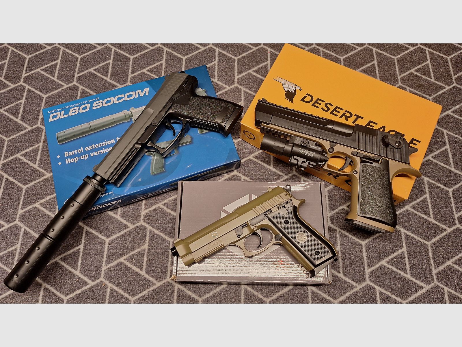 Desert Eagle/Beretta PT92/DL60 Socom 3xAirsoft-Pistole-NEU!