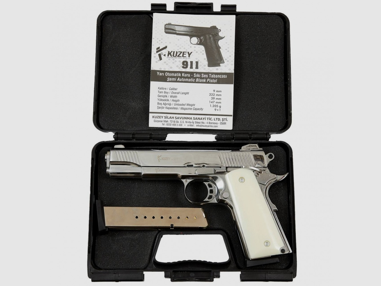 Kuzey 911 Chrome 9mm P.A.K. – 1911 Custom Style Nachbau