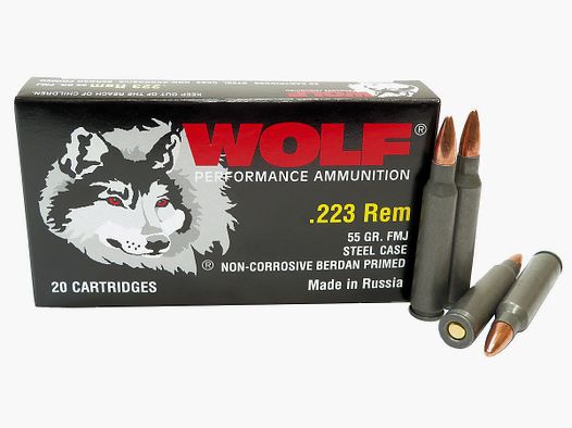 Munizione Wolf .223 Remington 62 Grain FMJ Copper HP Steel Case *80 colpi*