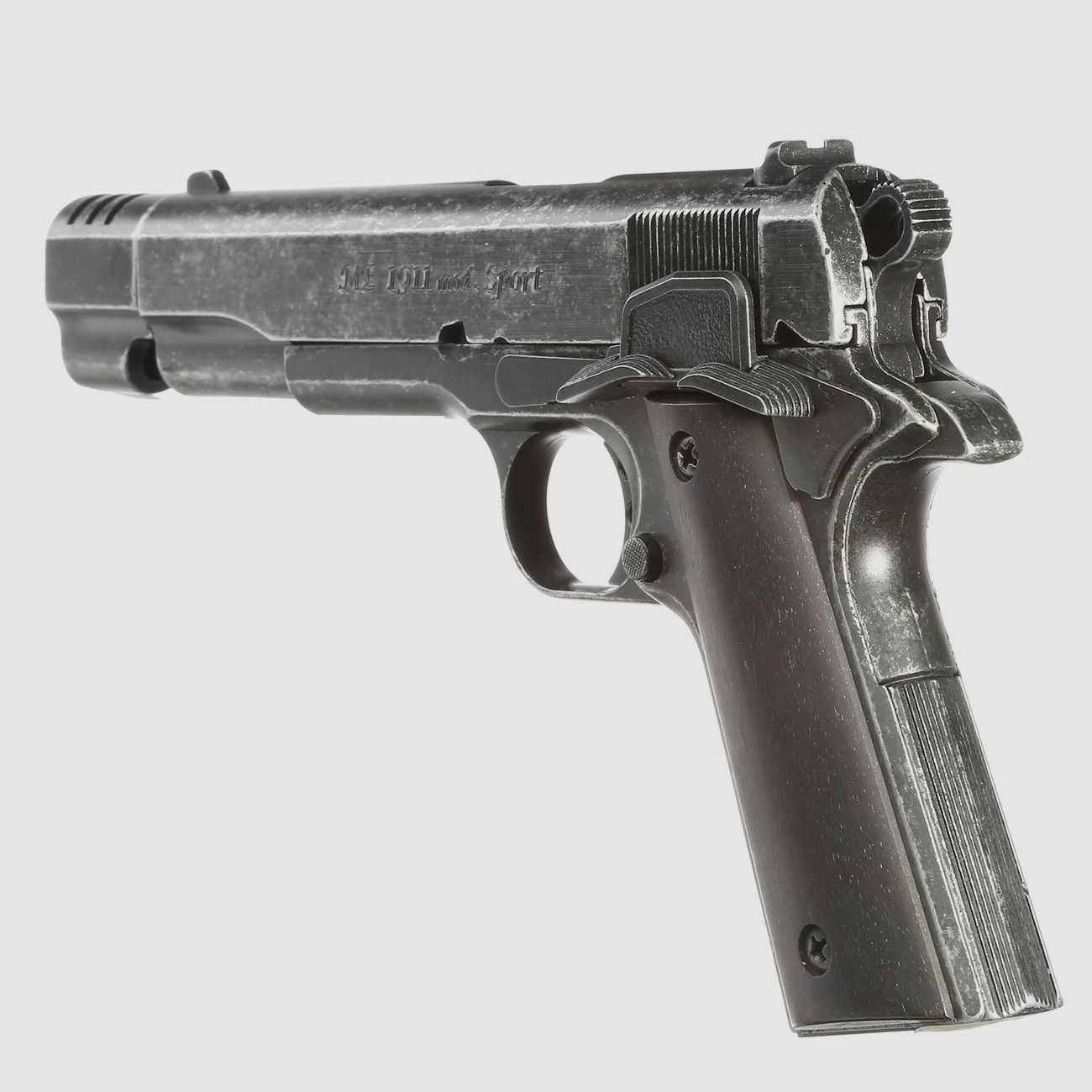 ME 1911 Model Sport, kal. 9 mm P. A. Knal, antiek-uiterlijk, houten grip