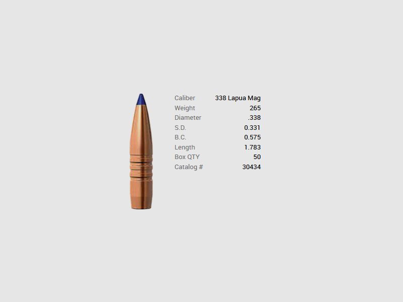 Barnes Geschoss .338 Lapua Magnum/.338 265GR Long-Range X BT 50 Stück