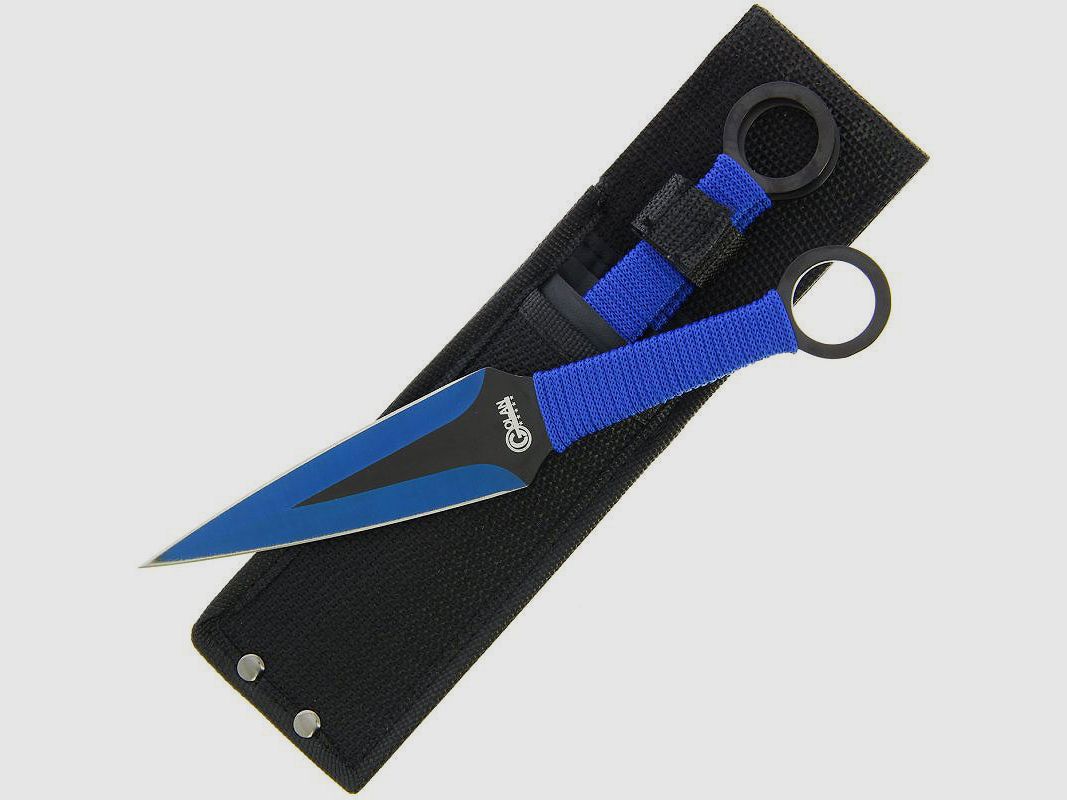 Kunai 3er Set Wurfmesser blau