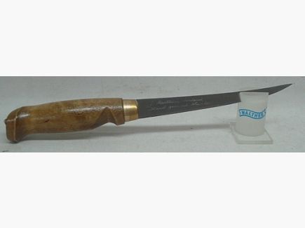 Filleting knife birch wood handle - Blade: 15.5cm, leather sheath