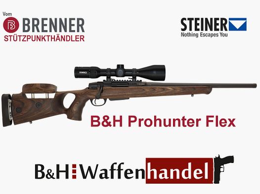 Complete package: Burner BR 20 B&H Prohunter Flex hole stock with double adjustment including Steiner 3-12x56 (Item No.: BR20PHFP9) Financing possible