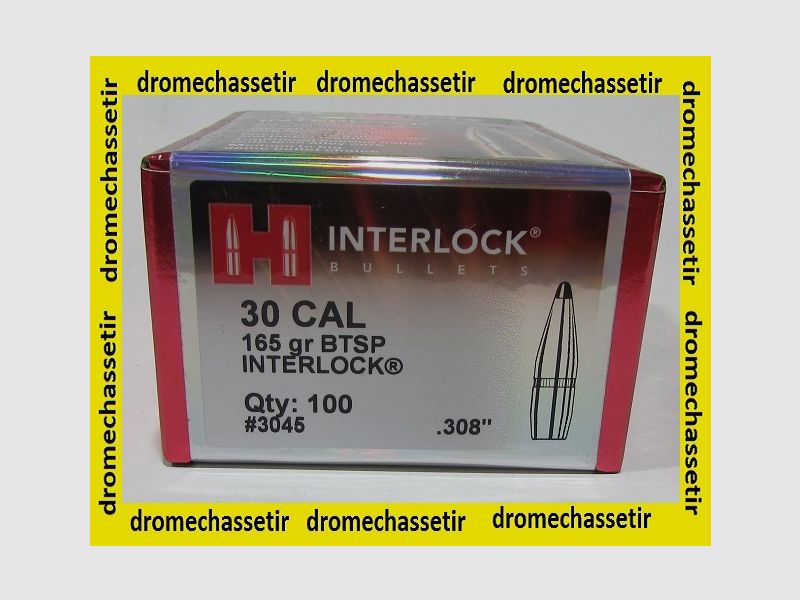 Scatola da 100 proiettili Hornady Interlock BTSP cal. 30 peso 165 grani ref 3045