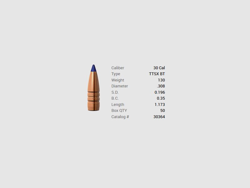 Barnes Geschoss .30/.308 130GR Tipped TSX BT 50 Stück