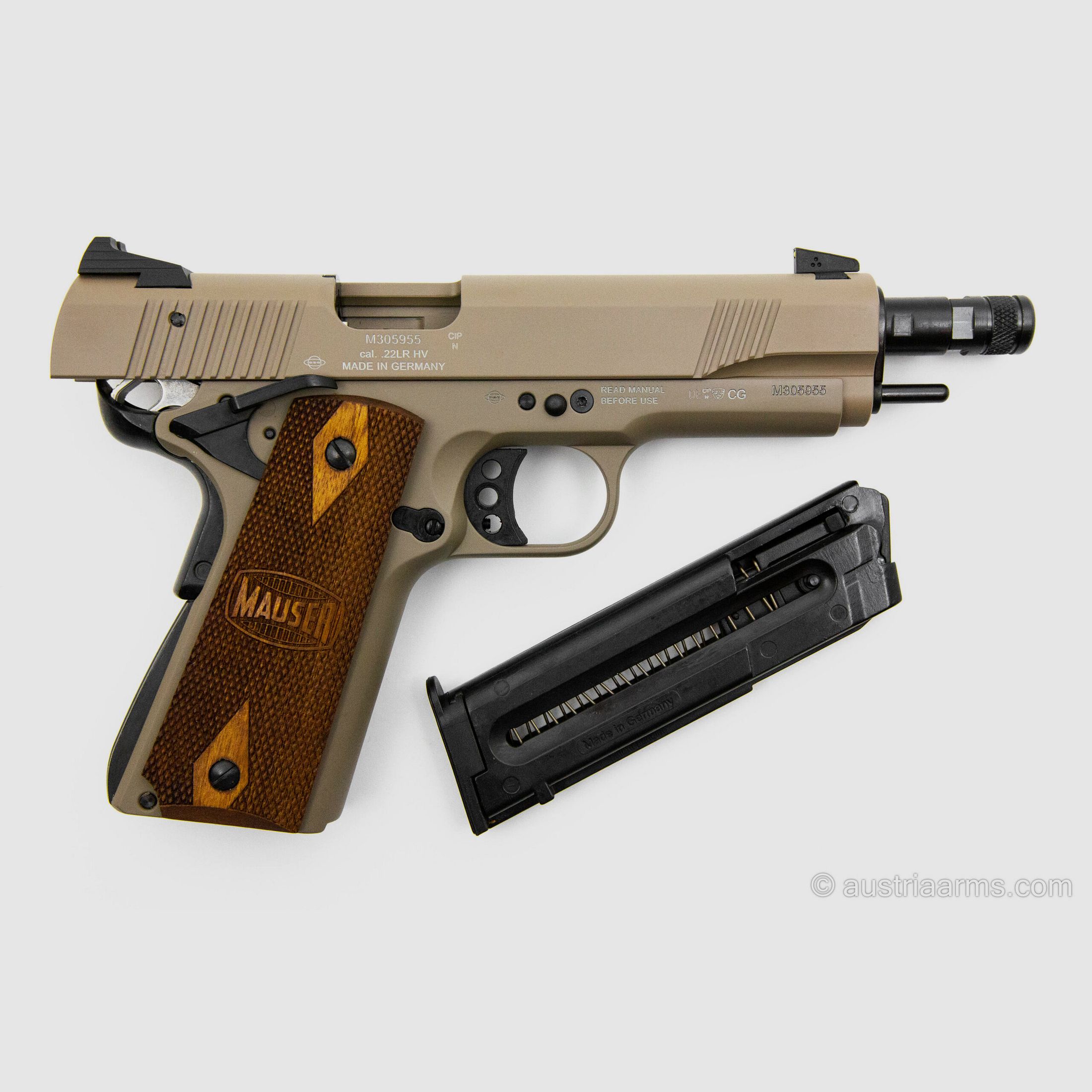 Mauser 1911 US TAN, Kal. .22lr, Walnuss Griffschalen, Bild 2 von 4