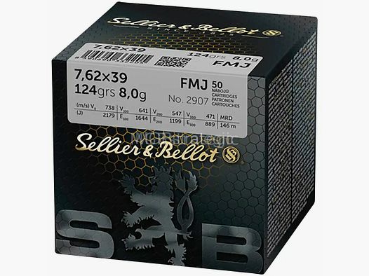 Sellier & Bellot 7,62x39 Full Metal Jacket 8,0g/124grs. 8x 50 disparos = 400 disparos = 1 caja