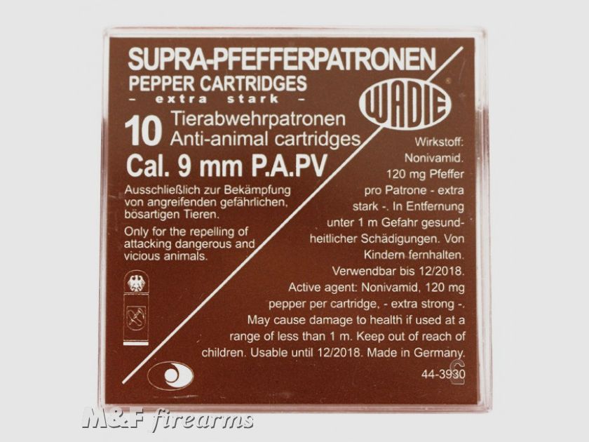 Wadie Pfefferpatronen 9mm P.A. SUPRA 10 Stück in Plastikbox