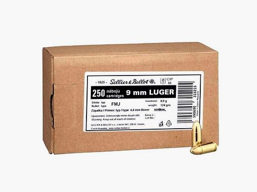 Sellier&Bellot S&amp;B Schüttpackung 9mm Luger FMJ 8,0g/124gr - 1000 Schuss