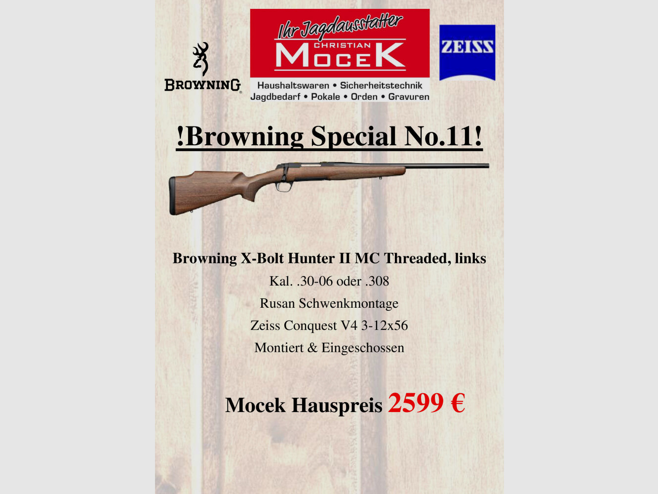 Browning X-Bolt Hunter II MC Threaded, z Zeiss Conquest V4 3-12x56, lewy