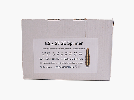 Geschoss-Manufaktur 6.5x55 SE Spliter 5.8 g lead-free rifle cartridge