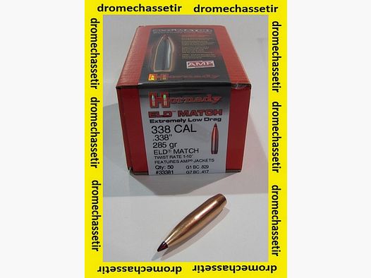 Boite de 50 ogives HORNADY ELD MATCH , 285grs, .338 (338 Lapua magnnum)