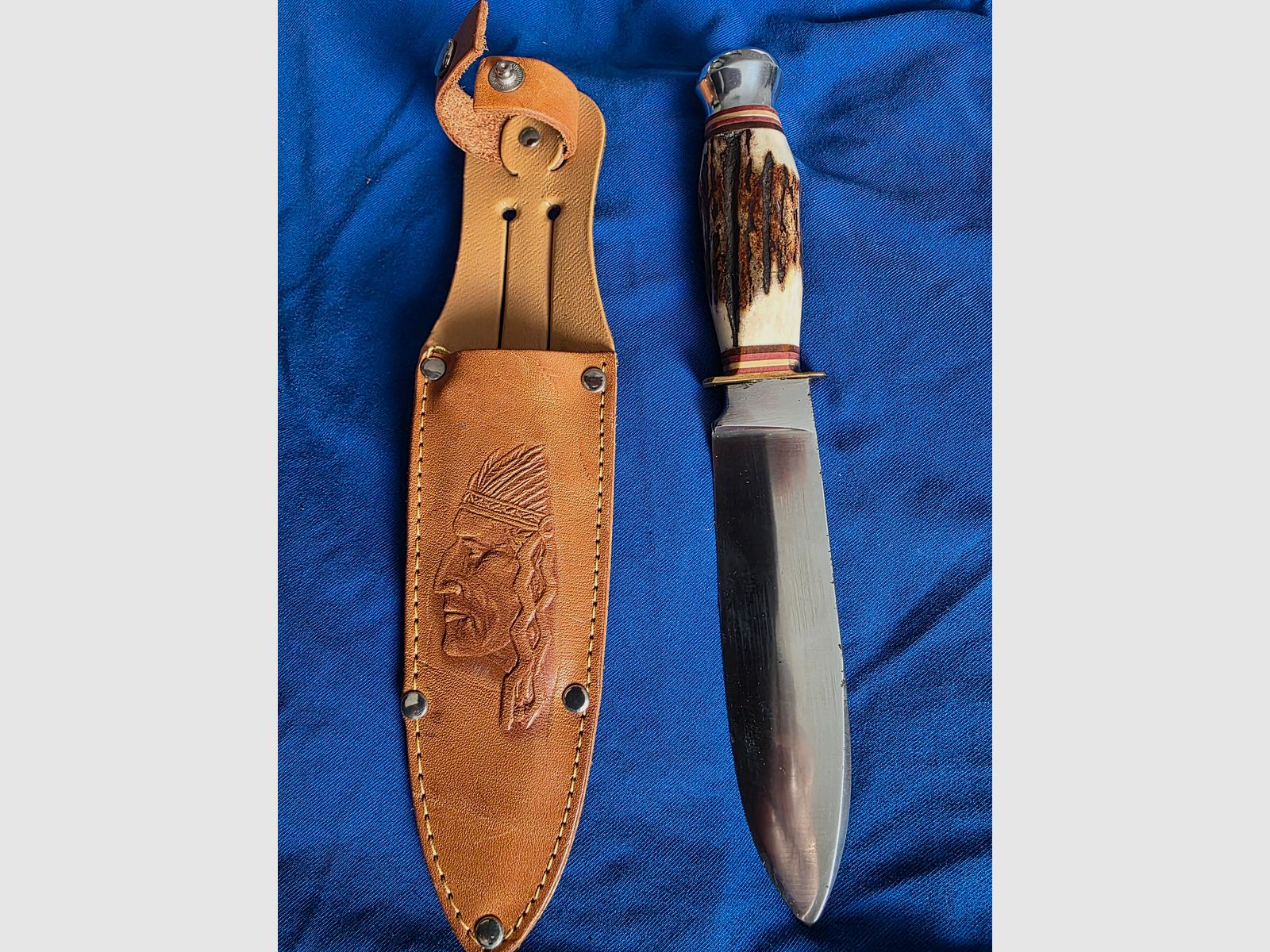 Cuchillo de caza Solingen con mango de asta de ciervo acero inoxidable Drop-Point 10,1–13 cm + funda