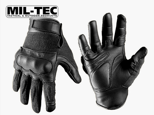 MIL-TEC taktische Lederhandschuhe BLACK, schnitthemmend, KnĂ¶chelschutz, Polsterung, Gr. M