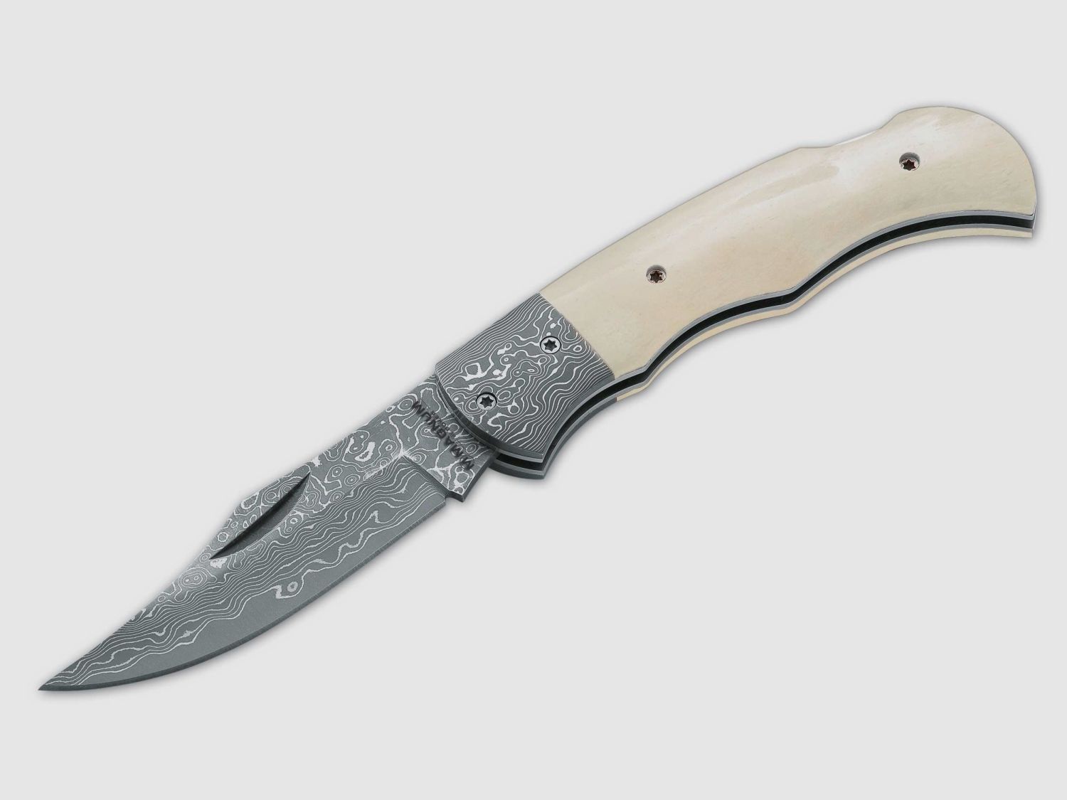 Taschenmesser mit Damast Messerklinge und Knochen 42a konform legal fhren