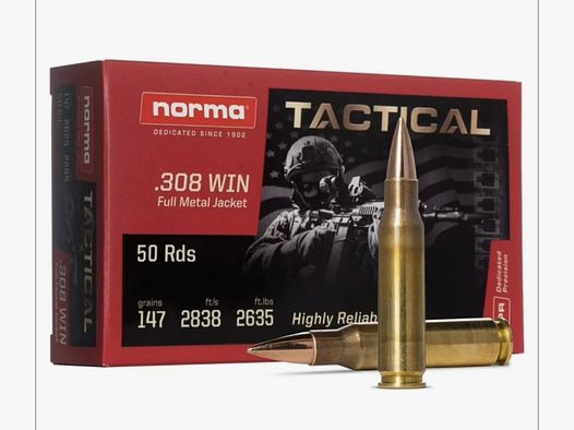 Norma .308 Win. Tactical FMJ 147 gr. - 50 Stk.