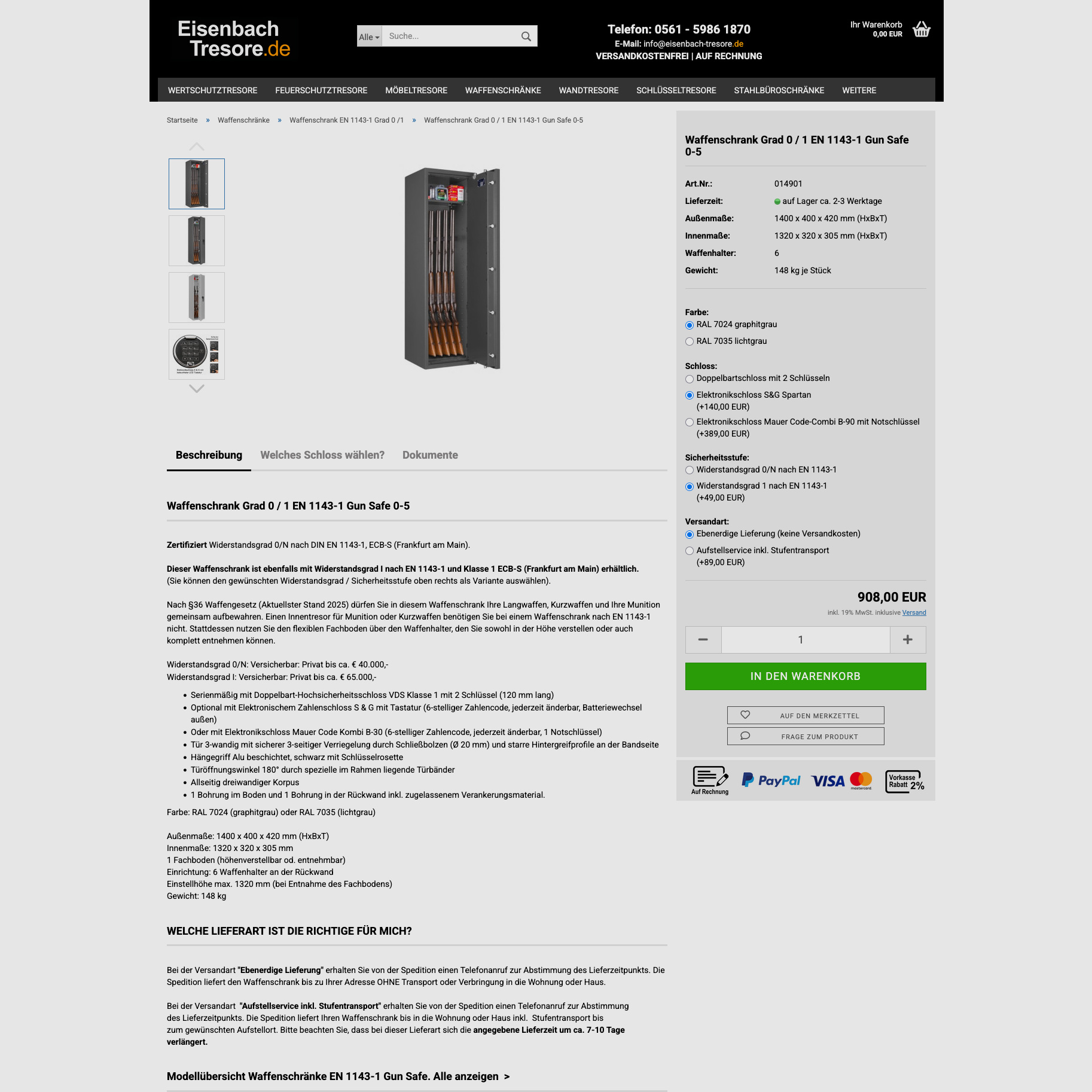 Sejf na broń Eisenbach Klasa 1 z zamkiem elektronicznym EN 1143-1