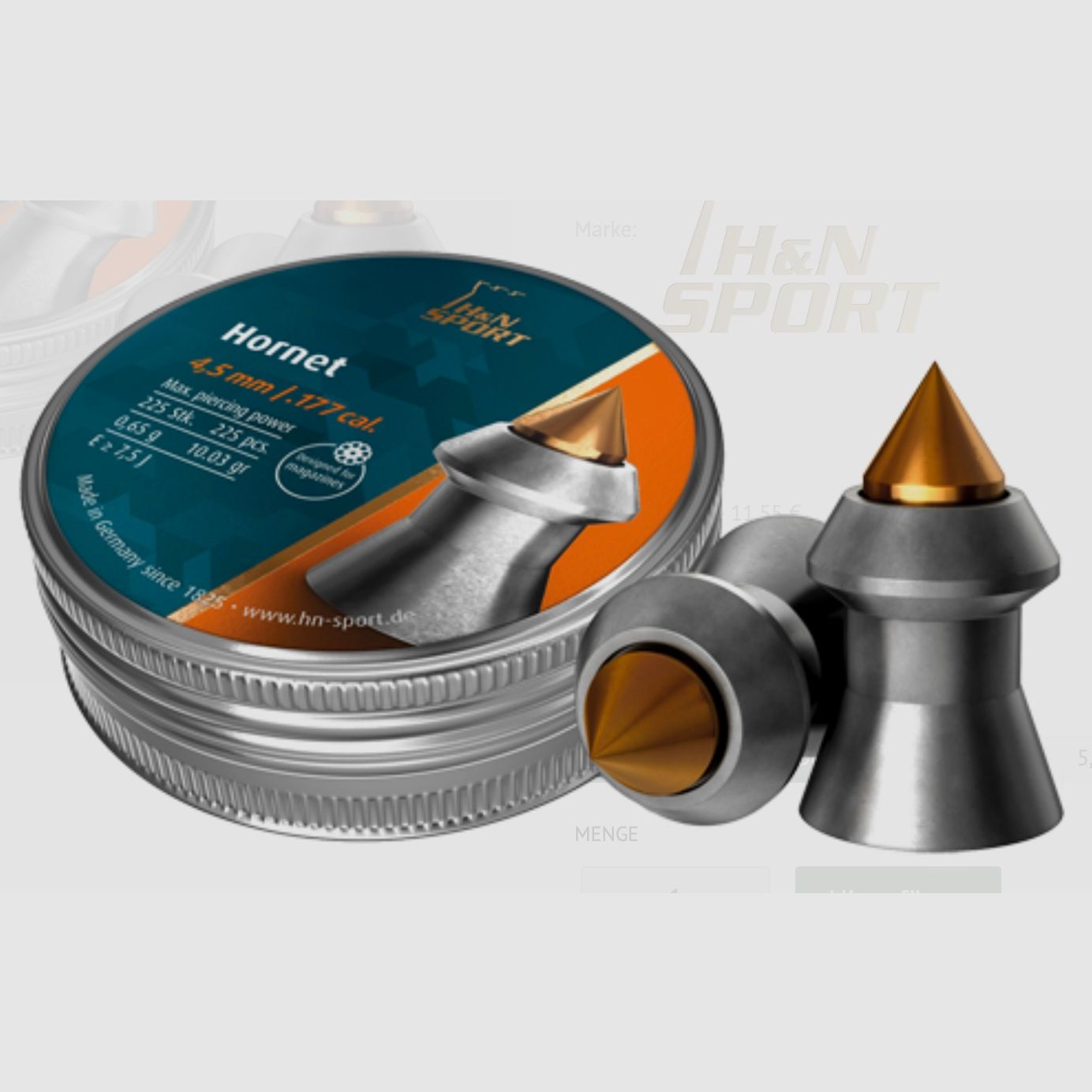 H&N Hornet 4.5mm .177cal. 225pcs. Pointed diabolo 24041-01