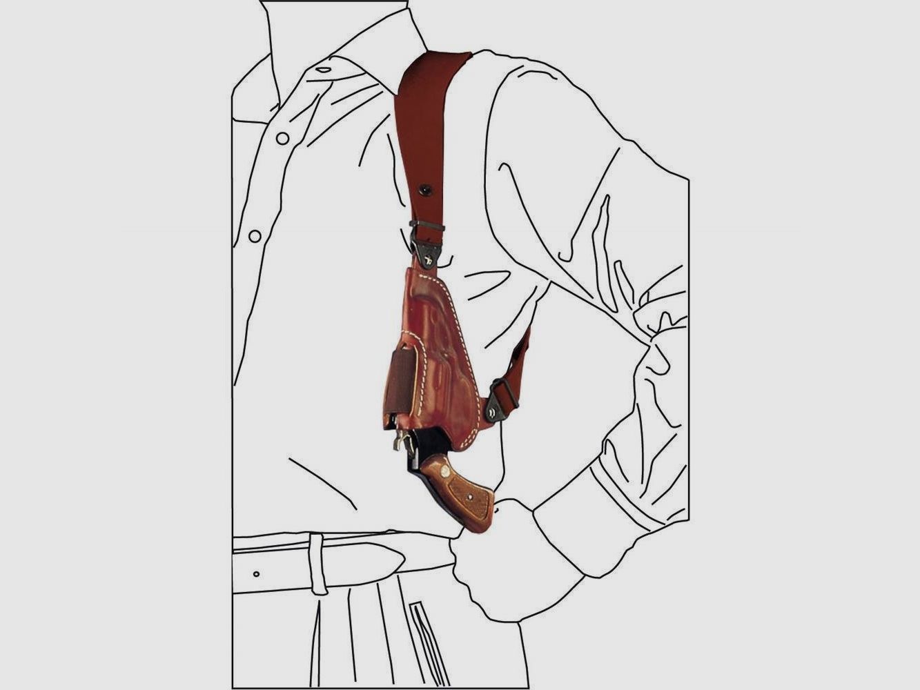Vertikales Schulterholster "Upside Down" für Revolver 2" 1/2 S&W L-Frame, Colt King Cobra  / Python Braun Rechtshänder